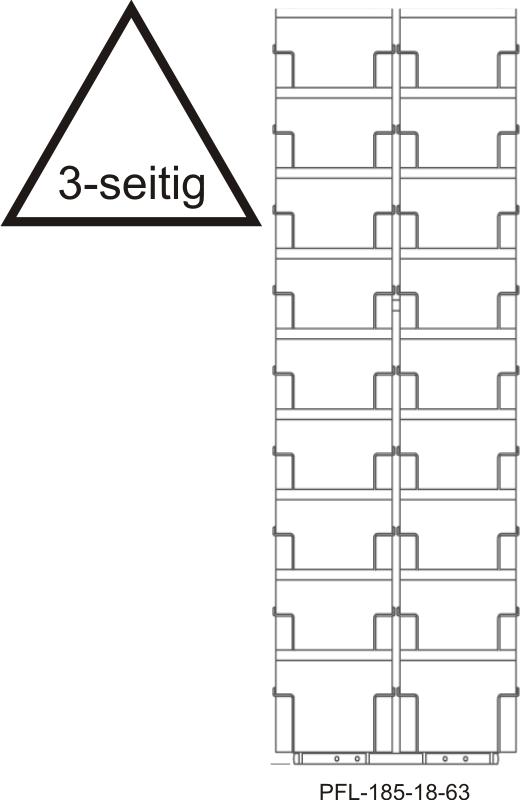 Bodenständer 185 mm, T63mm, 54 Fächer, 2-reihig, 3-seitig, silber